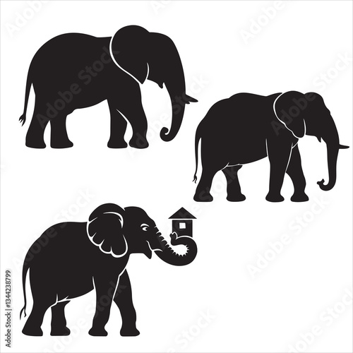 set vector various elephant, elephants and tress, Elephant family silhouette, African landscape scene with elephant, elephant in the forest