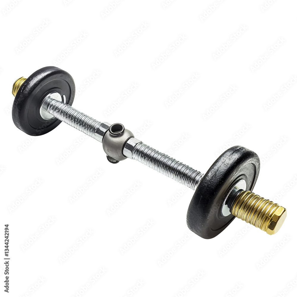 Fototapeta premium Close-up of a dumbbell with a bolt and bolt nut on a bright white background for therapeutic mobility drills