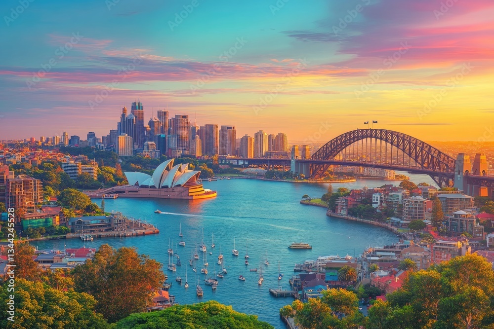 Naklejka premium City skyline at sunrise