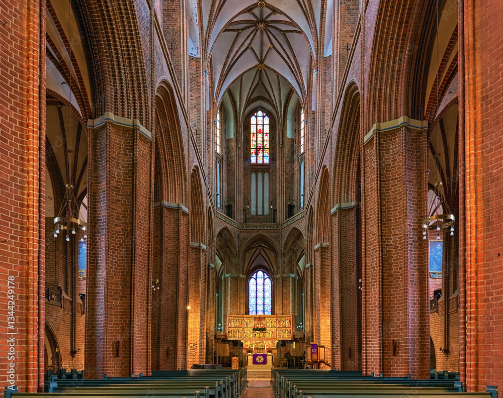 Luneburg, Germany. Interior of St. Nicolai Church. The church was built from 1407 to 1440 in the brick Gothic style.
