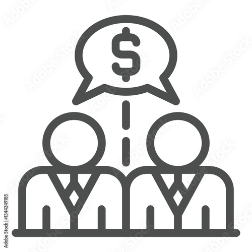 Two humans chat talk line icon, world sanctions concept. Vector graphics. Dollar currency in men dialog bubble sign on white background, outline style icon for mobile or web design.