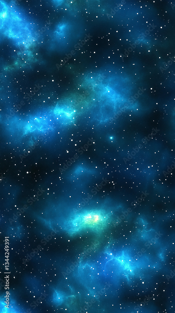Fototapeta premium Vast cosmic scene showcasing deep space with vibrant blue and green nebulae and distant stars