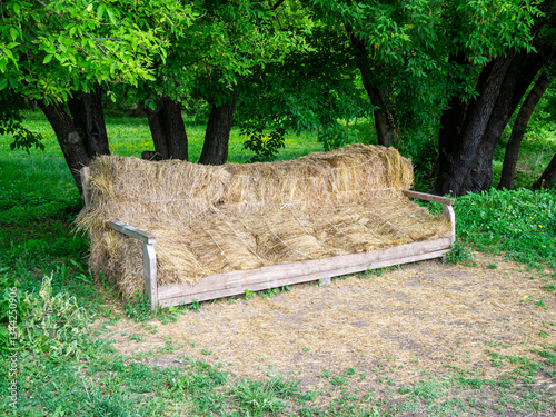 Sofa made from straw bales