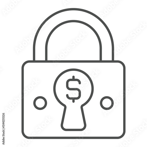 Lock with dollar in keyhole thin line icon, global sanctions concept. Vector graphics. Locked currency exchange sign on white background, outline style icon for mobile or web design.