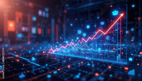 Digital financial growth with rising data chart