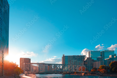Obraz na płótnie 夕日と都会の景観 w salonie