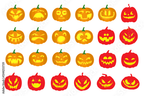 Collection of Spooky Jack-o'-Lanterns for Halloween Design