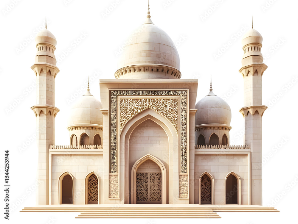 Fototapeta premium Sandstone Mosque Architecture with Islamic Art in Neutral Tones on Black