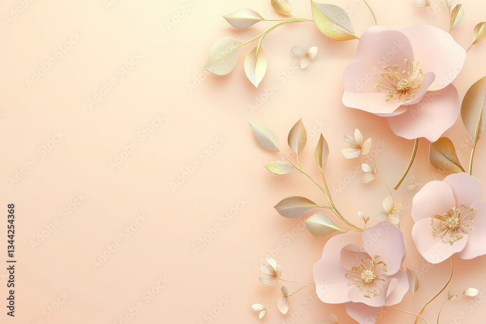 Naklejka premium 3d paper cut Eglantine flower branches on pastel background. Wedding invitations, greeting cards, wallpaper, background, printing, poster, social ads, banner 