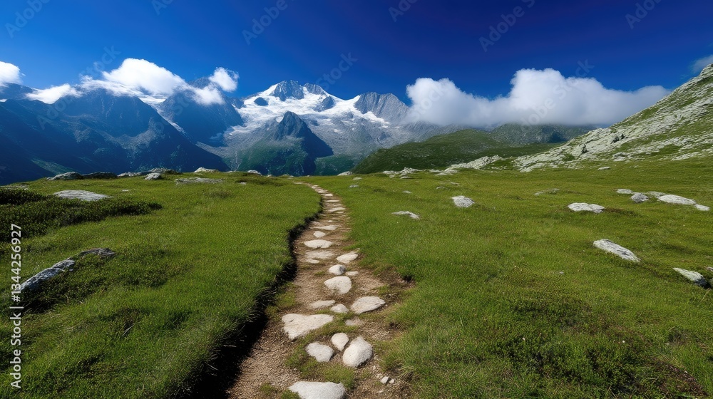 Fototapeta premium Mountain path through grassy valley (1)