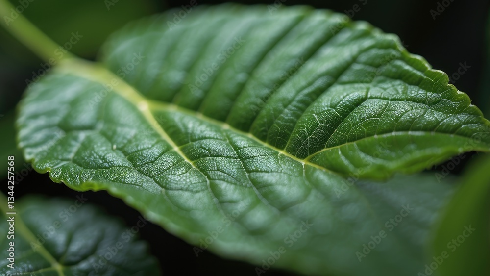 Close-up view of a vibrant green leaf. Close-up view of a vibrant green leaf.