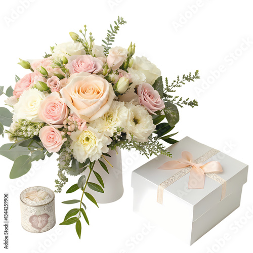 Pastel Pink & White Flower Bouquet Gift Set