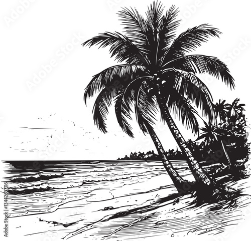 Beach and palm trees landscape vector illustration