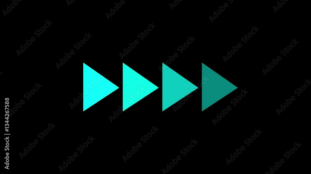 Fast forward blue symbols icon symbol animation on black background. Fast forward sign moving forward