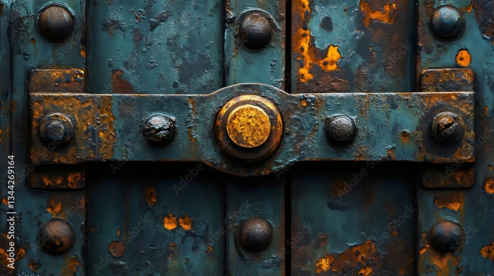 A rusty metal object with a round object in the middle A rusty metal object with a round object in the middle