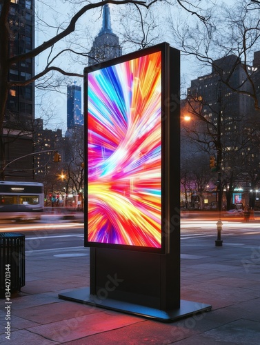 Eye-catching digital billboard mockup with dynamic, bright displays and high-definition graphics, ideal for effective advertising in an urban environment. High resolution Illustration, in the style