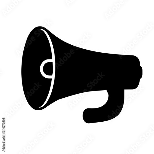 Minimalist black silhouette of a megaphone symbolizing announcements