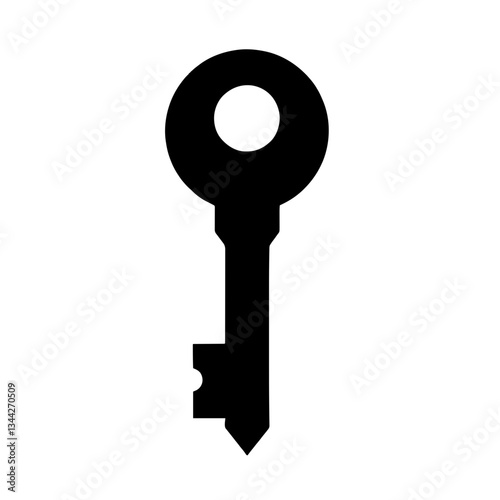 Minimalist black silhouette of a key with round head and jagged edge