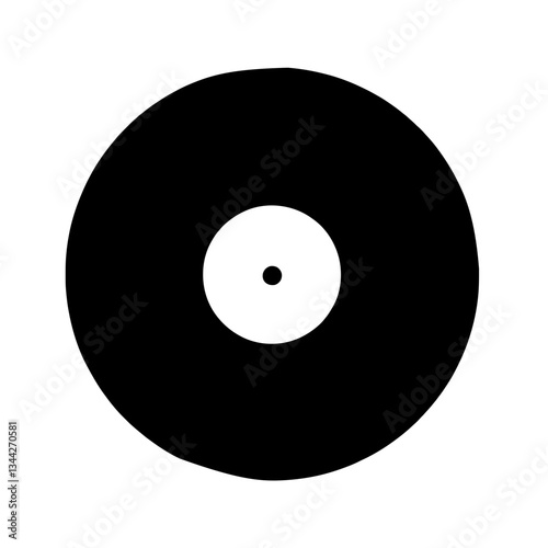 Minimalist black silhouette of a vinyl record with circular hole