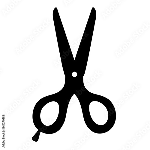 Minimalist black silhouette of scissors with open blades and ergonomic handles