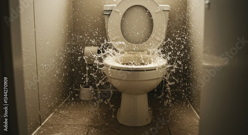 Wallpaper Mural Overflowing Toilet Bowl - Water splashing from an overflowing toilet bowl in a bathroom Torontodigital.ca