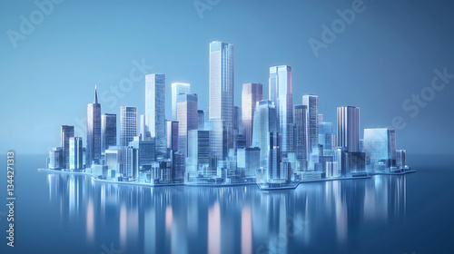 Futuristic Skyline with Modern Architecture and Reflection on Water