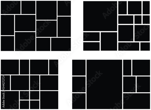 Set of Creative grid photo collage mockup template. Abstract picture album for mood board and portfolio presentation. Wall gallery layout design for presentation, poster, web, photo wall template