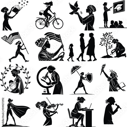 Silhouettes of Empowered Women in Diverse Roles