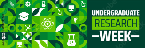 Undergraduate Research Week geometric shape pattern background banner or poster design template. observed every year in  April. Holiday concept. Use to any Template, card, poster, placard, template.