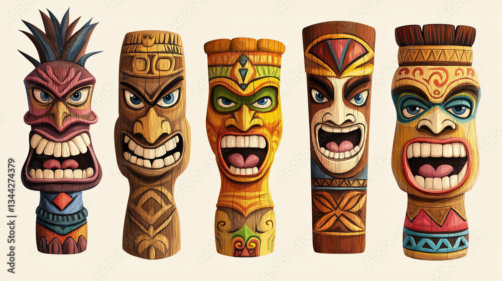 The Tiki masks isolation background, Illustration The Tiki masks isolation background, Illustration