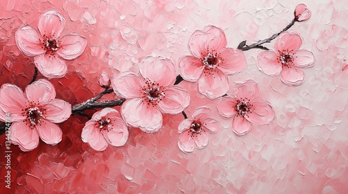 A painting of a pink flower branch with pink flowers
