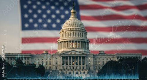 Wallpaper Mural United States Capitol Building and Economic Growth - The US Capitol building with a superimposed upward trending graph, suggesting economic growth and prosperity. American flag in the background Torontodigital.ca