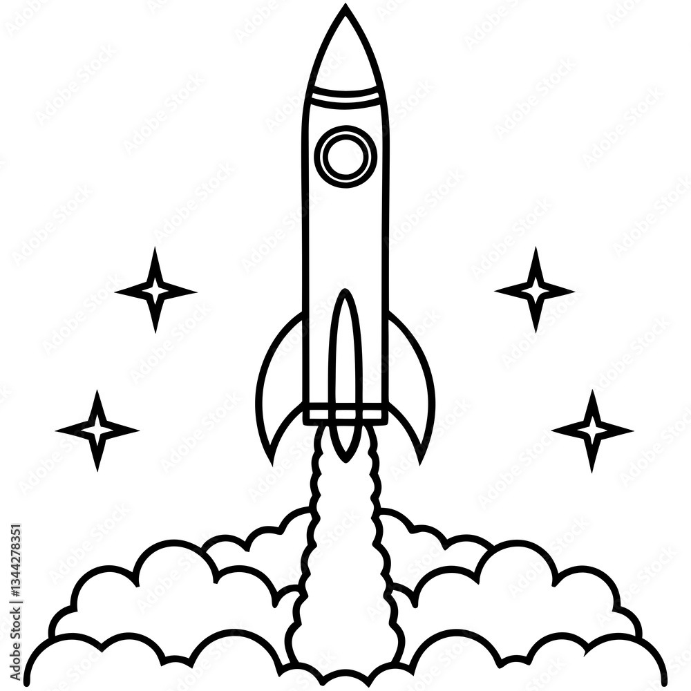 Fototapeta premium Rocket Launch Line Art Vector Illustration