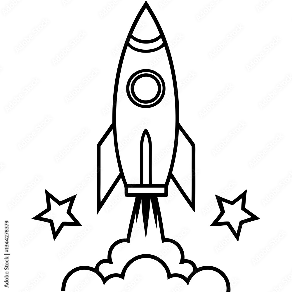 Rocket Launch Line Art Vector Illustration Rocket Launch Line Art Vector Illustration