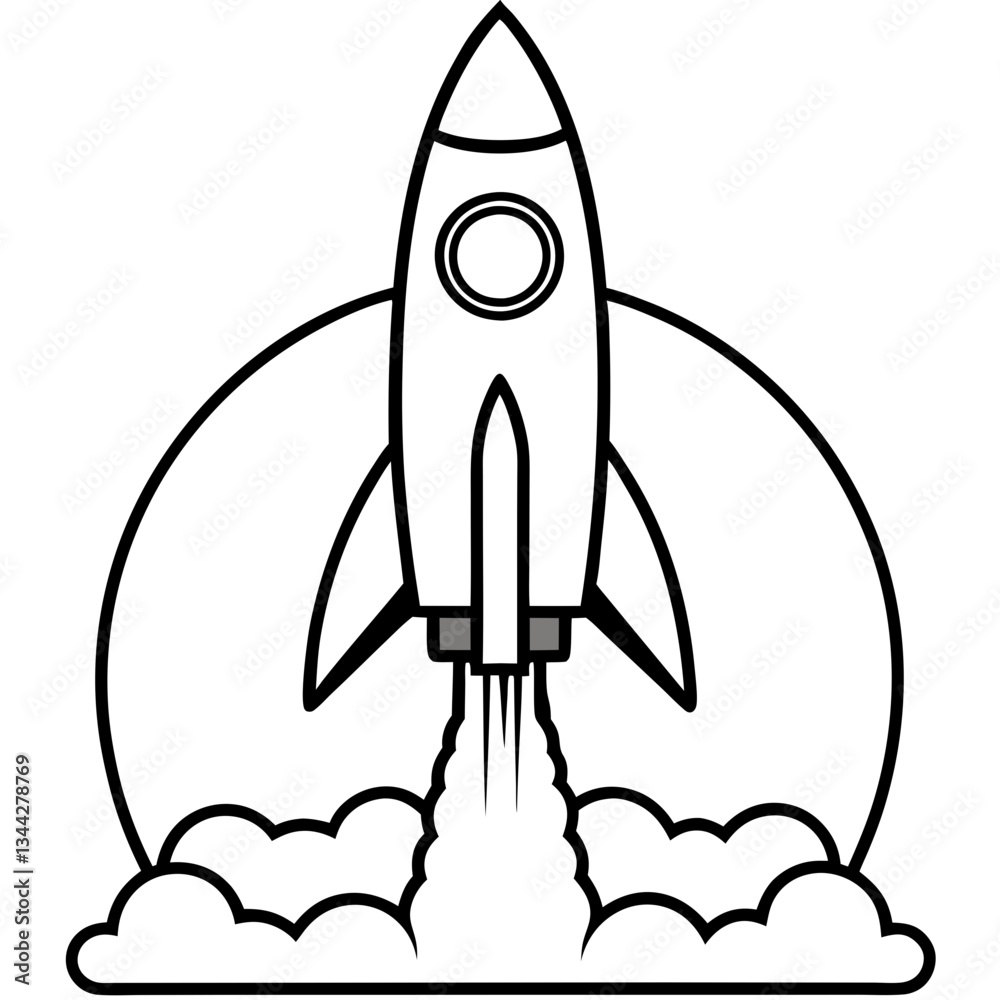 Rocket Launch Line Art Vector Illustration