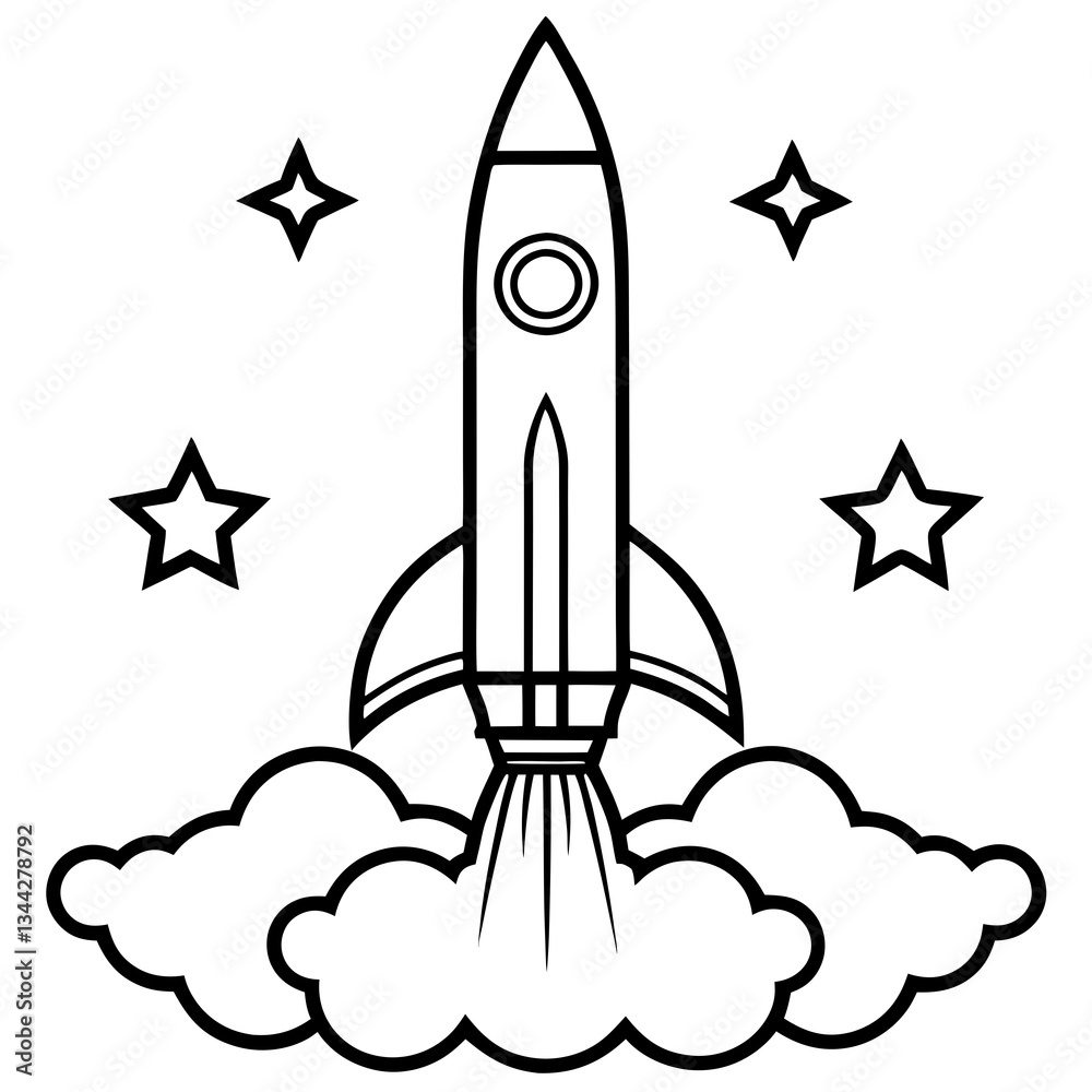 Fototapeta premium Rocket Launch Line Art Vector Illustration