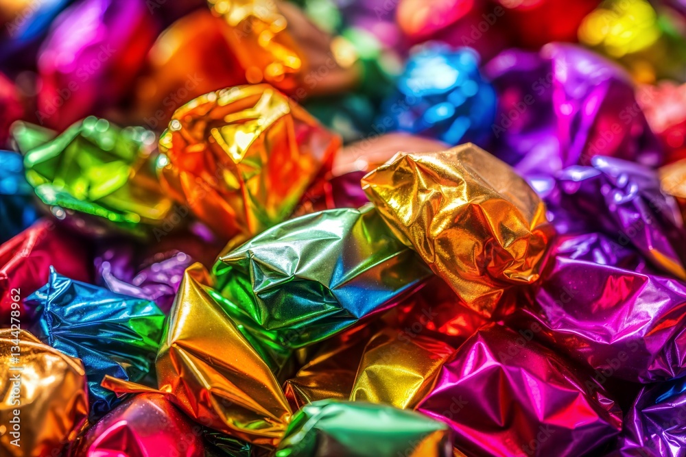 Fototapeta premium Colorful candy close up with crumpled wrapper texture