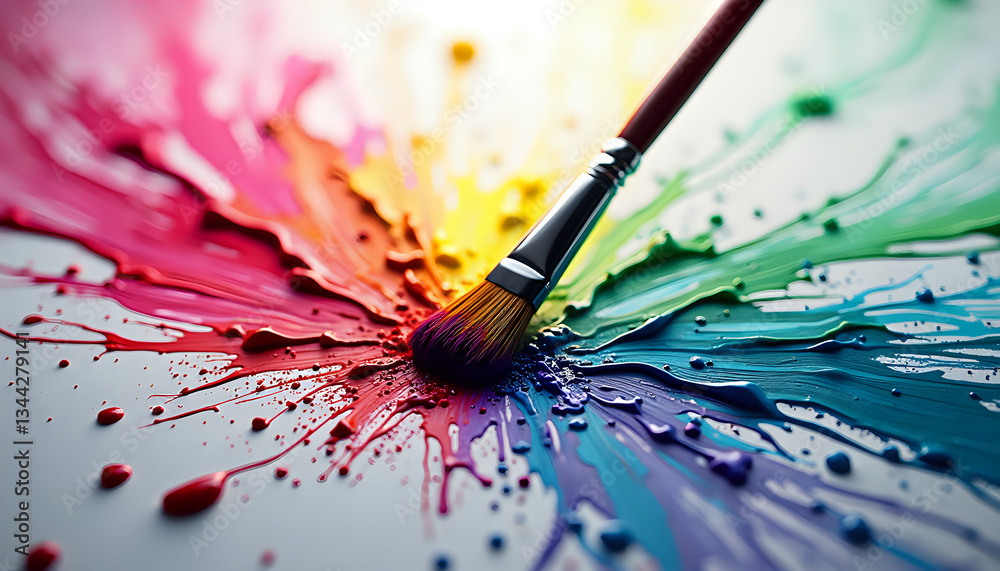 Fototapeta premium a palette of colorful paints and brushes for art