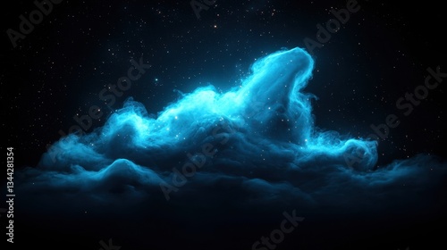 Ethereal Blue Clouds Against Starry Night Sky, Captivating Cosmic Background, Mystical Atmosphere, Stunning Nebula Effect in Dark Universe