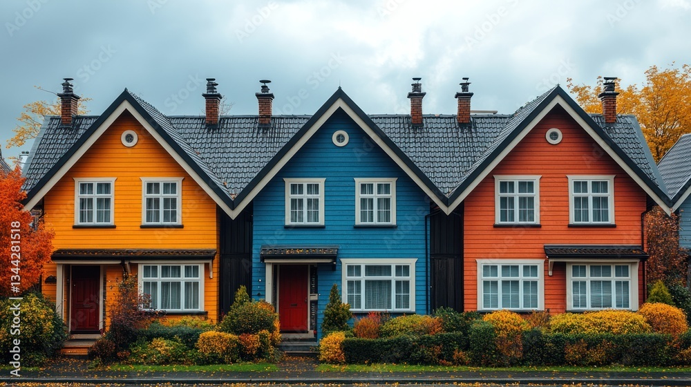 Colorful houses in a row on an autumn day. Colorful houses in a row on an autumn day.