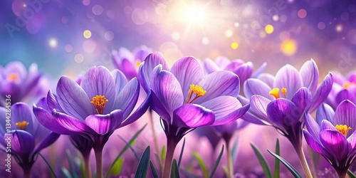 Panoramic Spring Bloom: Vibrant Purple Flowers on Purple Background