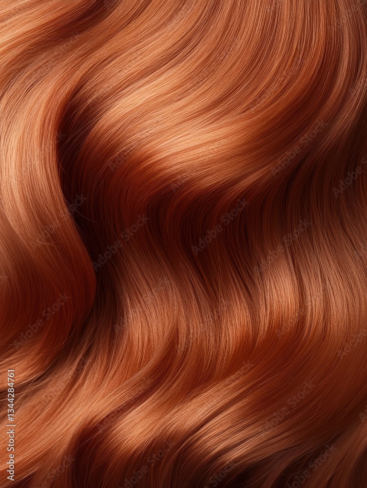 Close-up of shiny, wavy red hair with a smooth texture. Close-up of shiny, wavy red hair with a smooth texture.