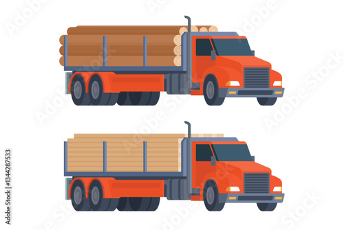 Logging truck vector flat illustration for transportation of wood and timber products. Forestry industry. Fully editable and easy to customize