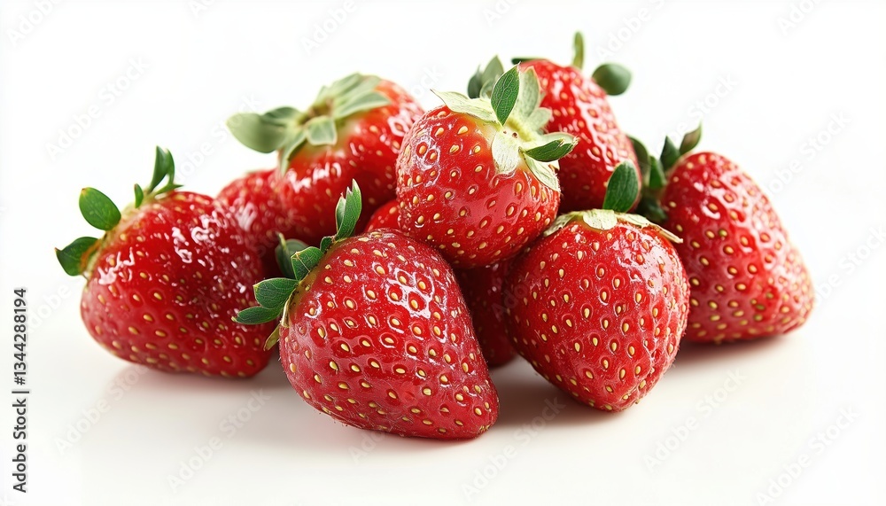 Scrumptious New Red Strawberries Displayed On A White Background: Juicy, Ripe, And Ready To Eat For A Sweet Treat! Scrumptious New Red Strawberries Displayed On A White Background: Juicy, Ripe, And Ready To Eat For A Sweet Treat!