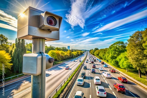 Panoramic View of a Speed Camera on a Busy Highway photo