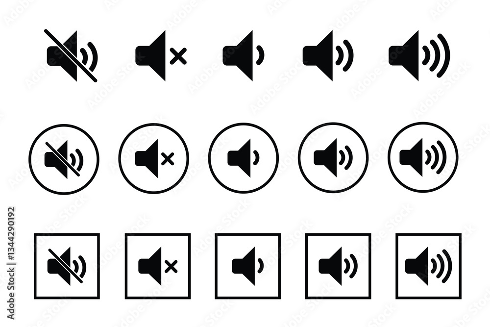 Audio speaker volume.Set of volume icons.Volume max collection. Speaker icon on white background.