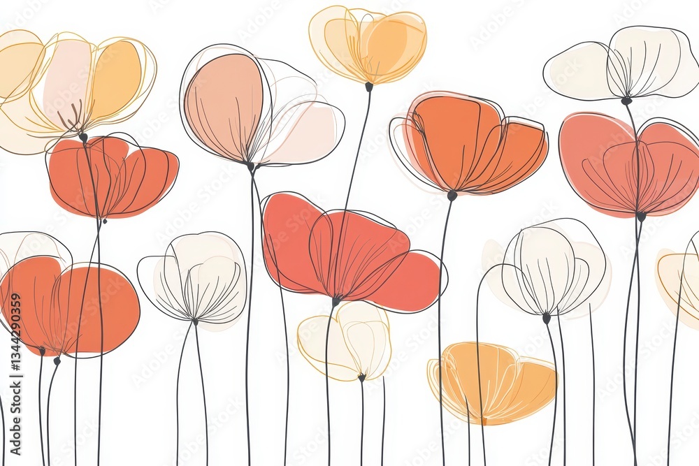 Obraz premium Abstract Floral Illustration with Soft Lines and Bright Colors