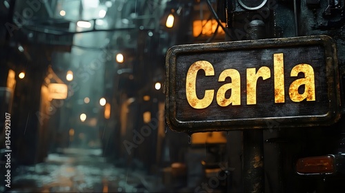 A street sign with the name Carla written in yellow letters