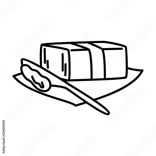cutting butter outline illustration. slicing butter line illustration.
