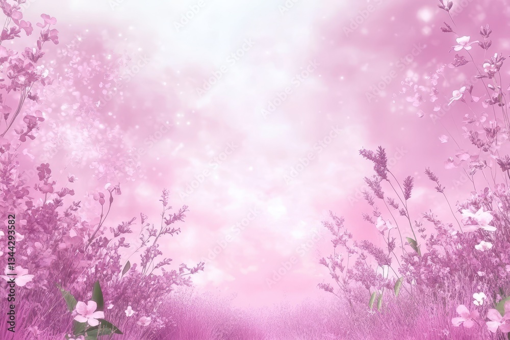 Dreamy Pink Floral Landscape with Soft Light and Gentle Blooms Dreamy Pink Floral Landscape with Soft Light and Gentle Blooms